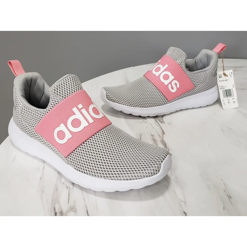 Adidas Kids Lite Racer Adapt 4.0 Q47209 Low Top Gray Pink Running Shoes Size 6